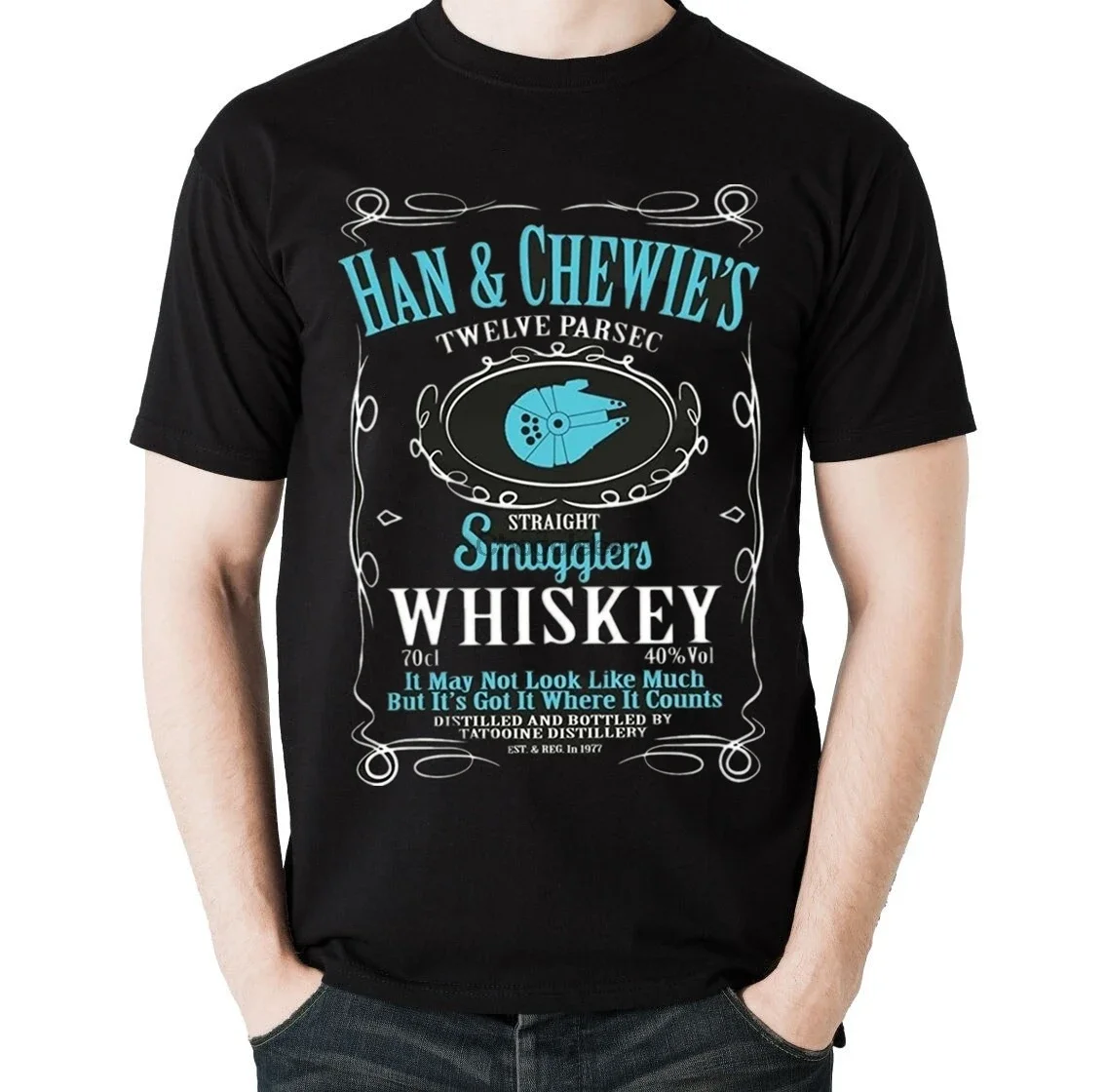 12 Parsec Smugglers Whiskey T-shirt Han Solo Chewbacca Character Mashup Short Sleeve Black Men's T Shirt Cotton S-5XL