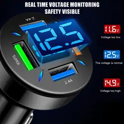 4 Usb Car Charger Qc3.0 Fast Charging Cigarette Lighter In Real Voltage Monitors Led Battery Adapter Car Display The R5c7