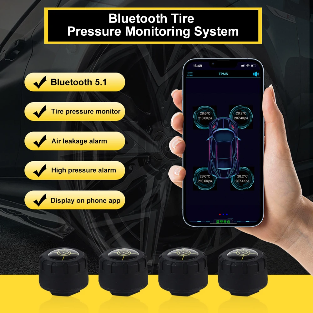 

Smart TPMS Car Tire Pressure Alarm Monitor System Mobile App Display Auto Security Alarm System Pressure Temperature Warning