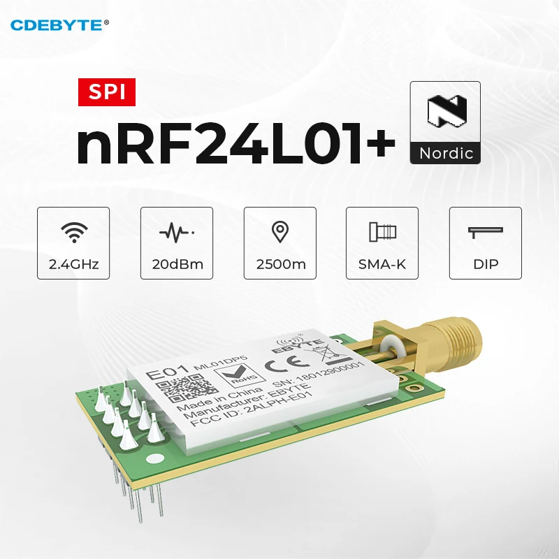 Imagem -03 - Módulo Transceptor sem Fio Nrf24l01p Spi E01-ml01dp5 2.4ghz Iot Transmissor e Receptor 20dbm Spi Uav 10 Pcs por Lote