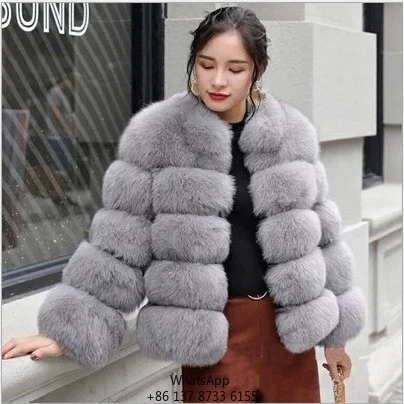 

2023 Autumn Winter Women's Long Coat New American Style Fox Fur Horizontal Splicing Print Wholesale Stock