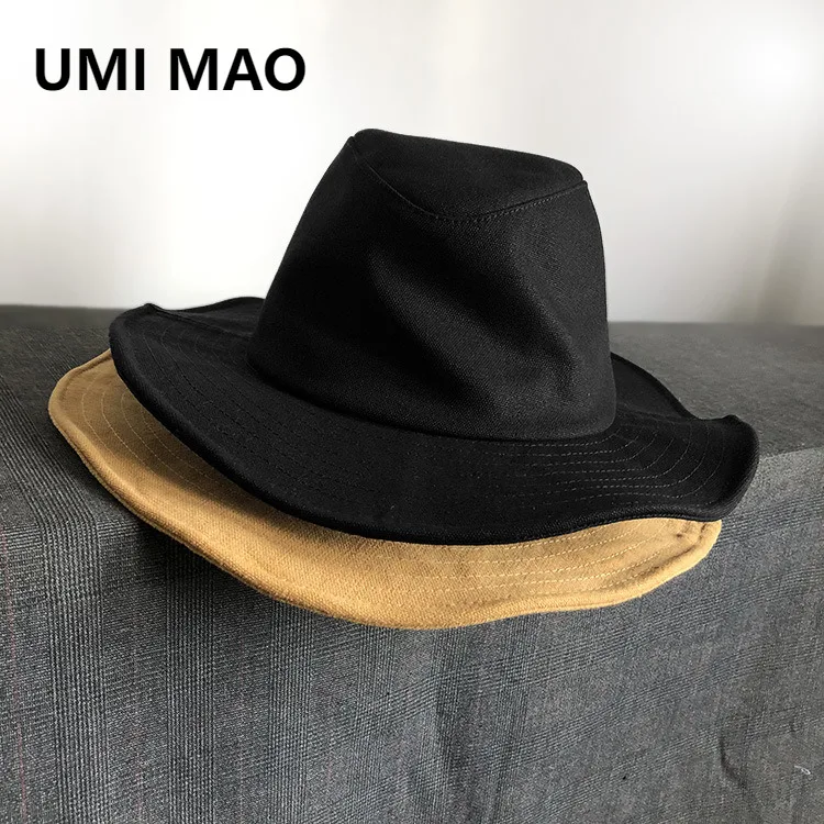 

UMI MAO Высококачественная ткань из чистого хлопка Yamamoto, темная большая рыбацкая шляпа с карнизом для мужчин и женщин, плиссированная универсальная шляпа для бассейна, детская