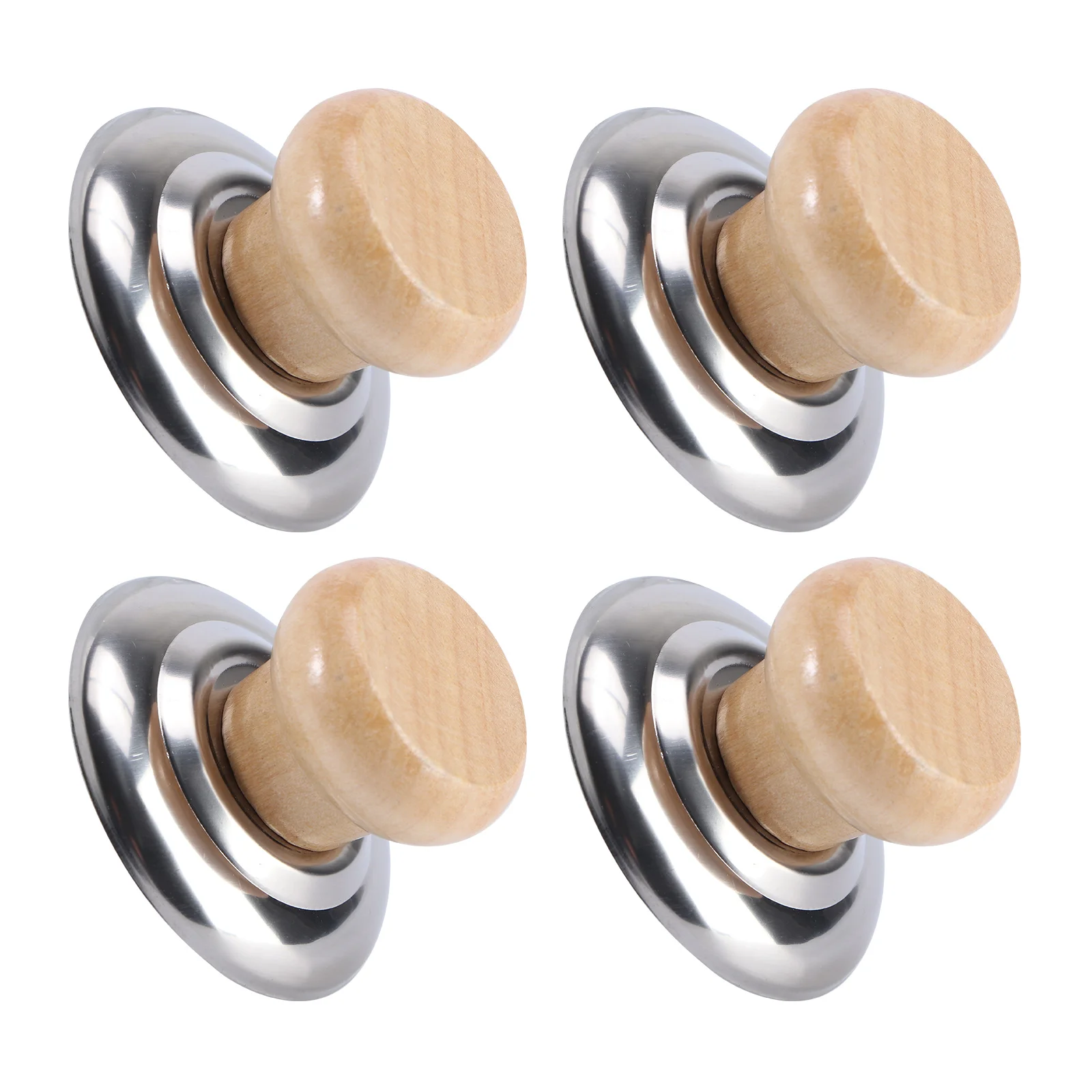 

4Pcs Pot Lid Handle Solid Wood Grip AntiScald Stainless Steel Cookware Parts Suitable All Pots Pans Fine Polishing