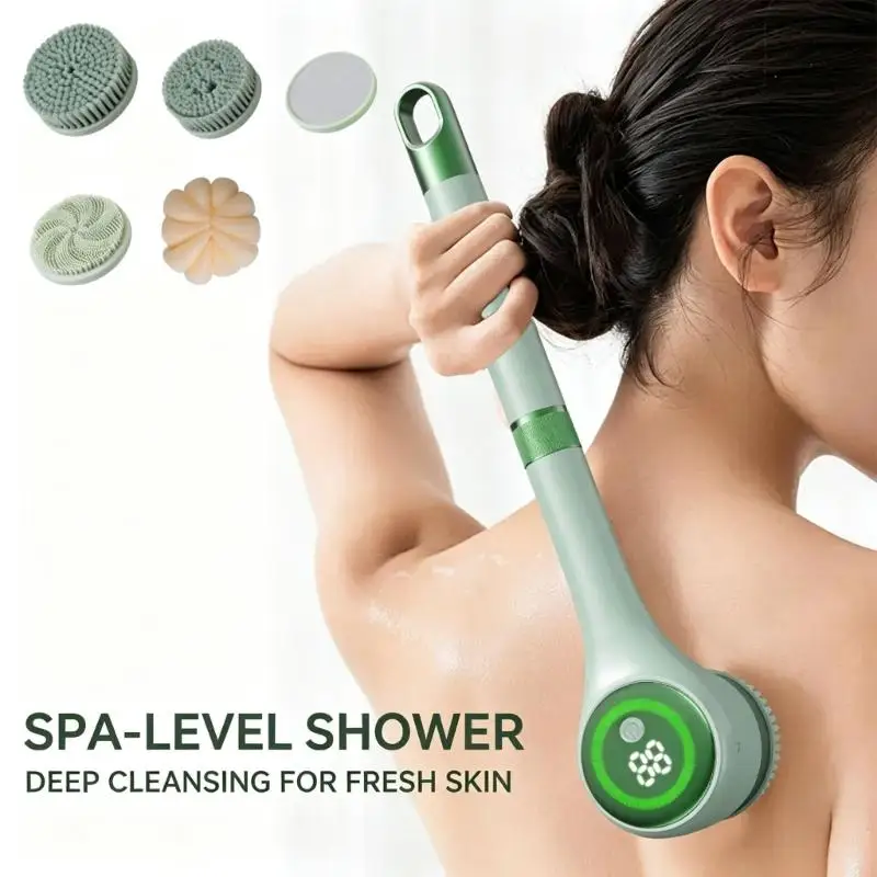 3-Speed Powered Body Brush with Extended-Reach Handle, Round Head, and Front Display for Cleansing, Exfoliating, and Body 37JD