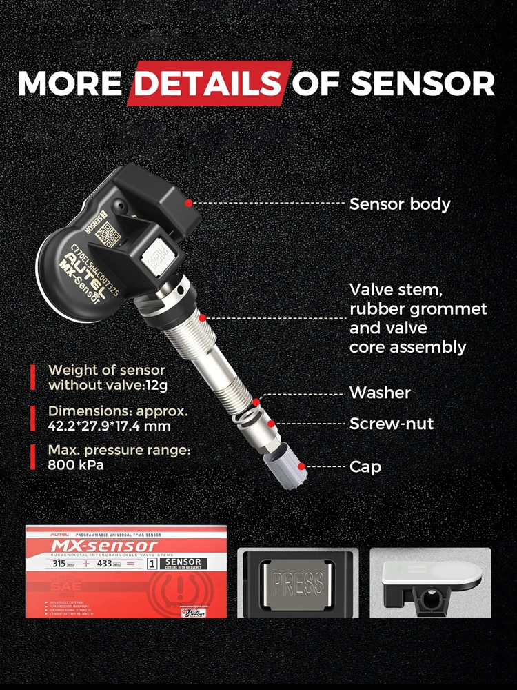 4PC Autel MX Sensor 315 433MHZ 2In1 TPMS Tire Repair Tool Auto Accessory Tyre Pressure Monitor Pad Programmer For TS501 TS508WF