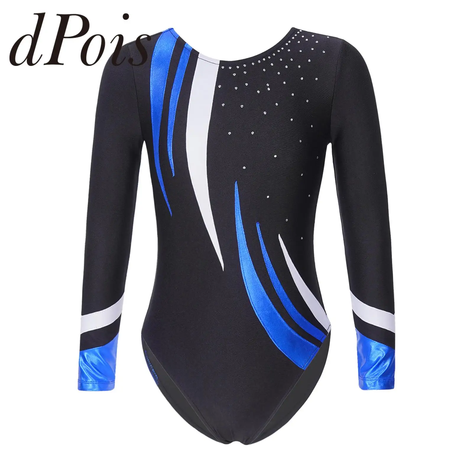 Kids Gymnastics Leotard for Girl Long Sleeve Gymnastic Bodysuit Ballet Tutu Dance Leotard Shiny Rhinestone Ice Skating Jumpsuit