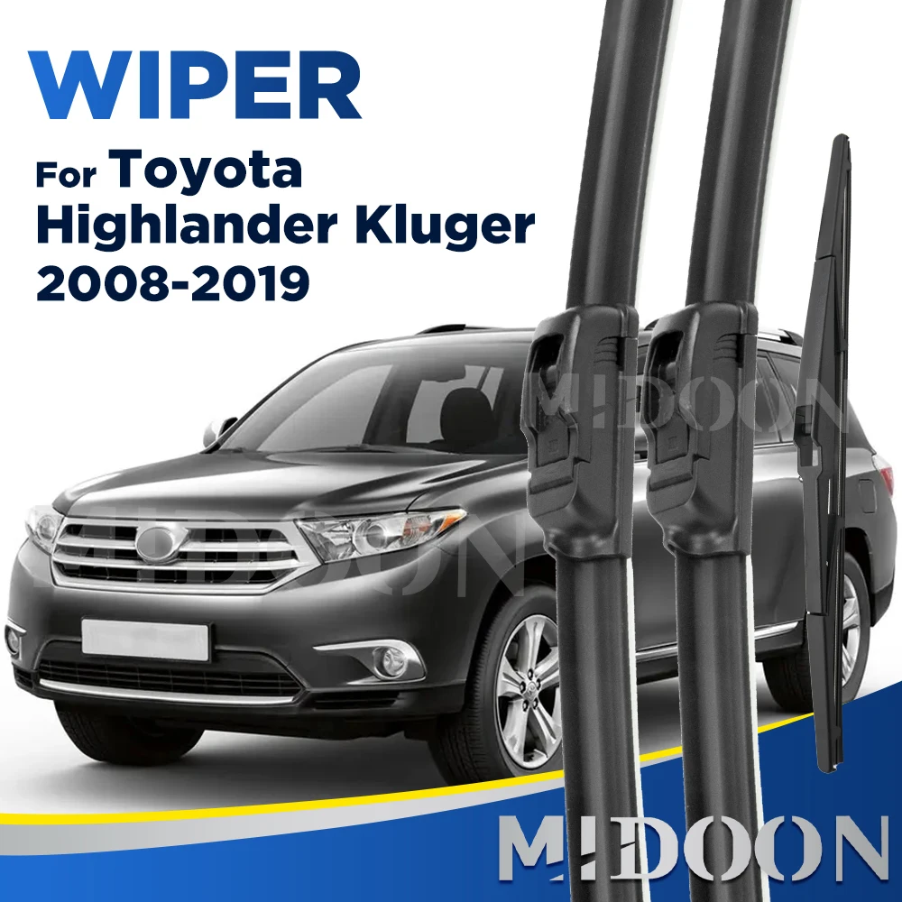 MIDOON Wiper for Toyota Highlander Kluger XU40 XU50 2008-2019 Front & Rear Wiper Blades Windscreen Brushes 26'+20'+12'