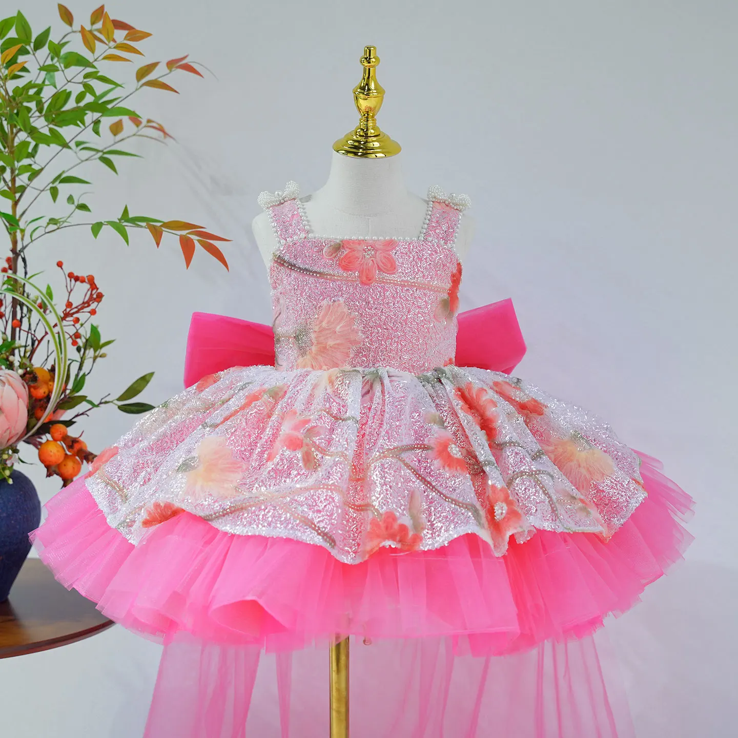 

Элегантное розовое платье принцессы Jill Wish J886 для девочек с длинным шлейфом, асимметричным подолом и пайетками, для торжественных мероприятий, дней рождения, конкурсов красоты, свадеб и вечеринок