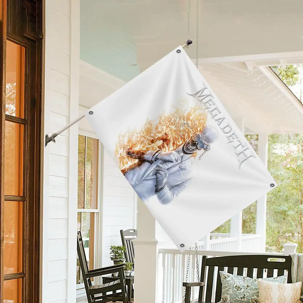 M-MegadethS Heavy Rock Band Flags No-installation Foldable Flag, Personalized Logo Banner for Dorm, Outdoor Picnics, Balconies