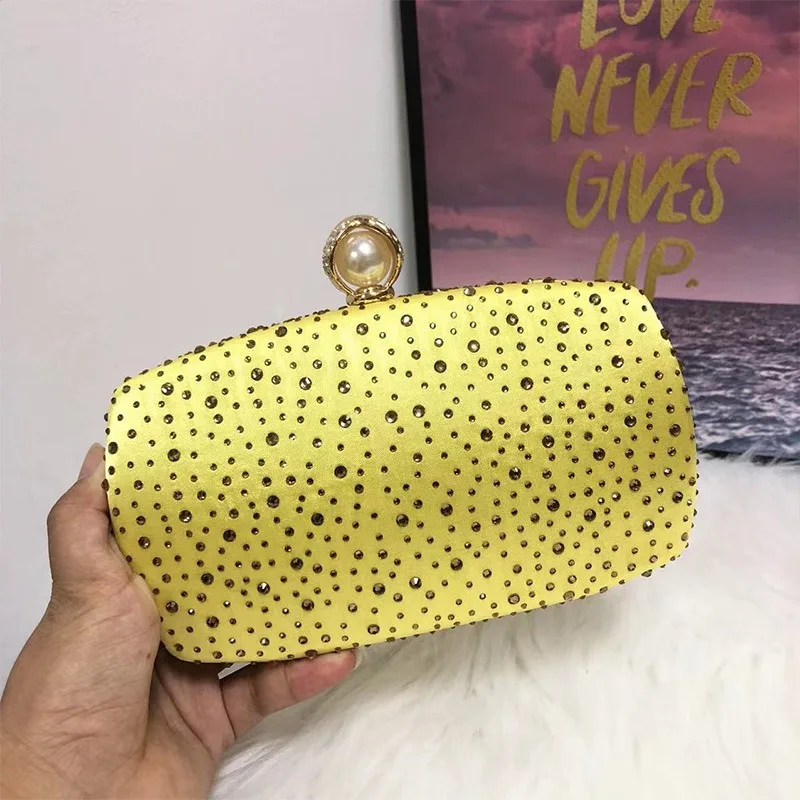 

Luxury Bright Yellow Gold Evening Handbag Ladiessocialite Dress Banquet Crystal Beading Clutch Bags Formal Night Party Purse