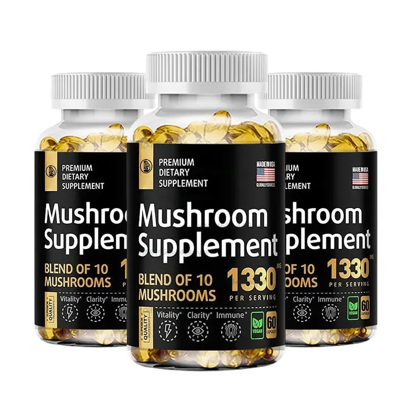 

60-капсульный грибной комплекс, содержащий Ganoderma Lucidum, турецкий хвост, экстракт белого березового гриба и порошок кордицепса.