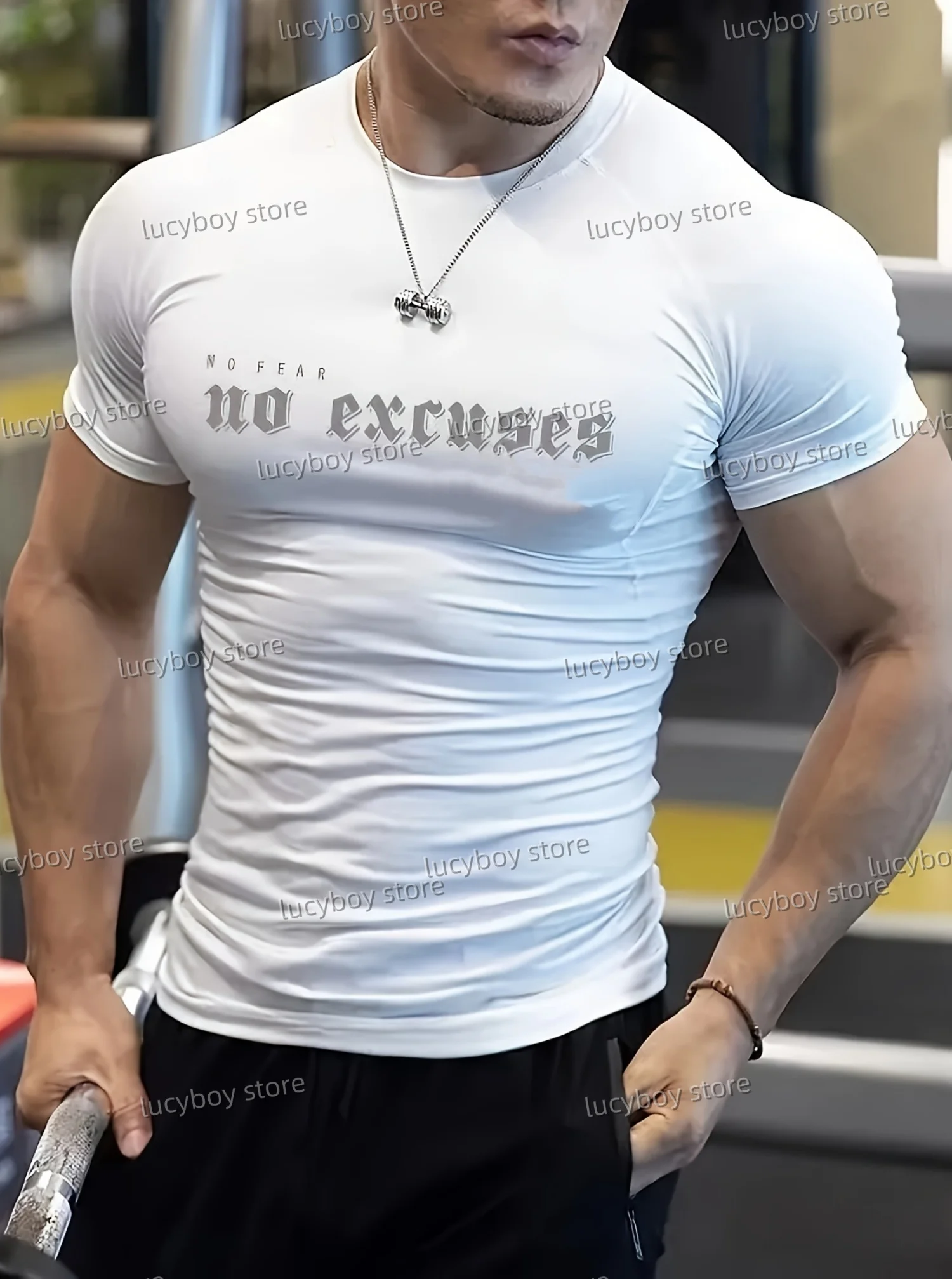 Latest Polyester Men NO EXCUSES print Gym T Shirt Muscle Training Tees Short Sleeve Tees Quick Drying Men Thin Tops Men Clothing