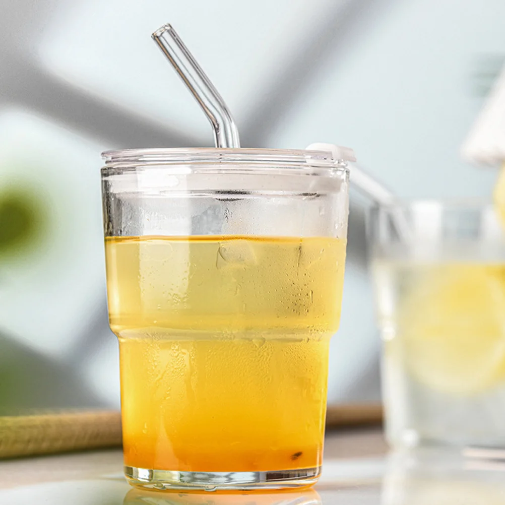 

minkissy 1 Set Transparent Glass Cup Clear Water Coffee Tumbler with Lid