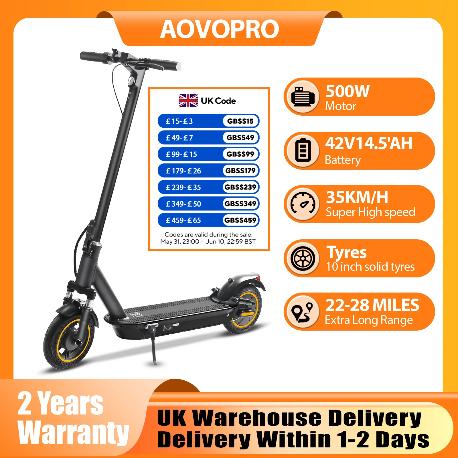 AOVOPRO 500W/1000W Power Maximum Electric Scooter  Speed 22 miles per hour Adult Model Range 28 miles Foldable Electric Scooter