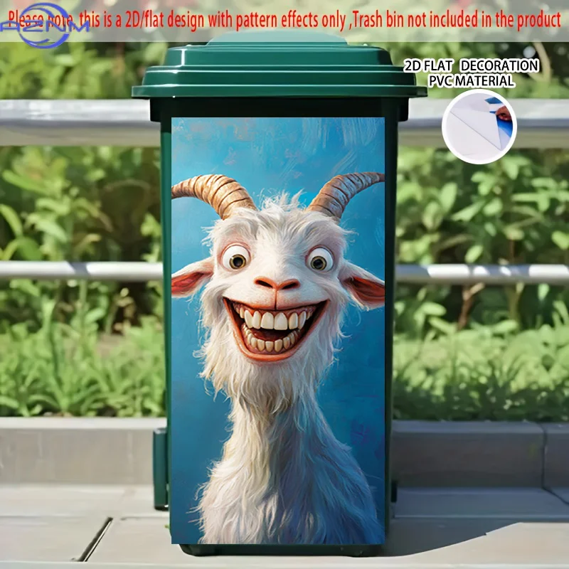 2D Flat Printing] 1pc 2D Pattern Printed Kitchen Trash Can Sticker XCm The Jolly Goat Statue Theme Kitchen Home Decoration Wal