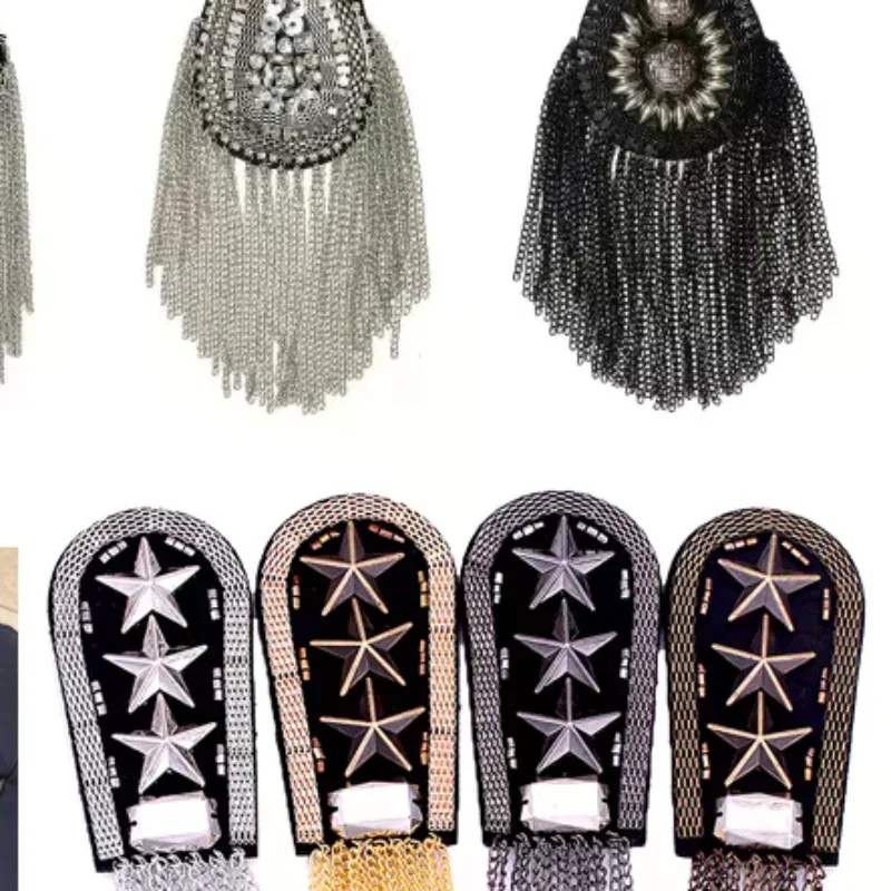 1Pc British Style Brooch Small Suit Shoulder Strap Multi Tassel Rivet Epaulet Epaulette Pin On Women Men Suit Accessories