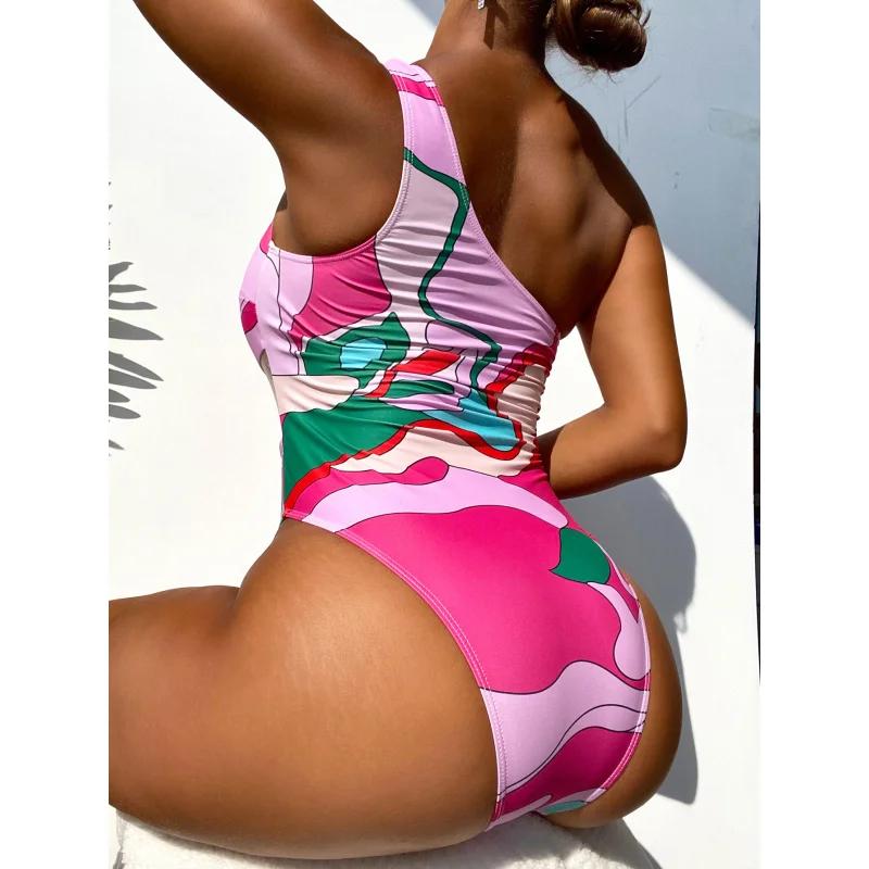 Women's colorful printing one-piece swimsuit bikini bikini lz6376