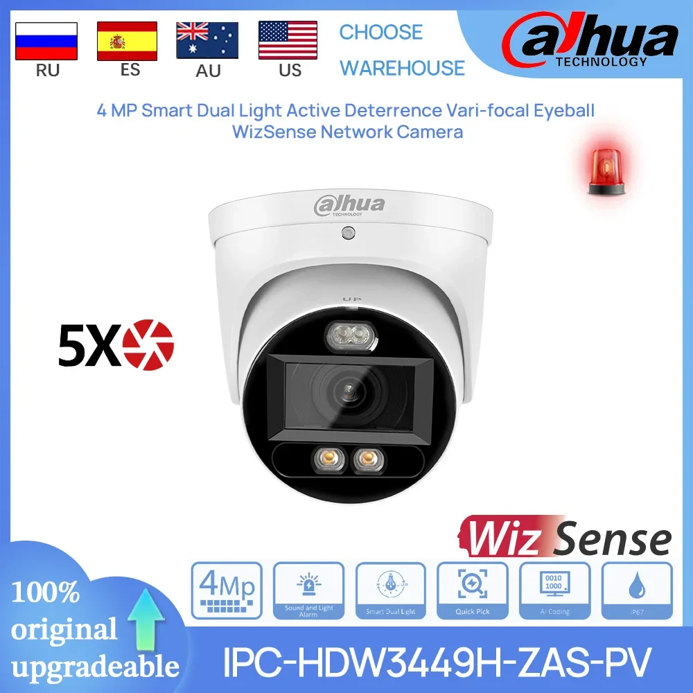 

Оригинальная купольная сетевая камера Dahua IPC-HDW3449H-ZAS-PV 4MP Smart Dual Light Active Deterrence с переменным фокусным расстоянием WizSense AI IVS AcuPick