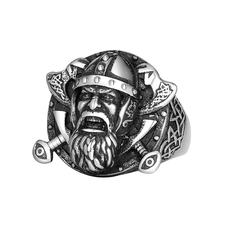 

European and American retro double axe men's ring, bearded warrior titanium steel ring, preferred for men's and women's parties