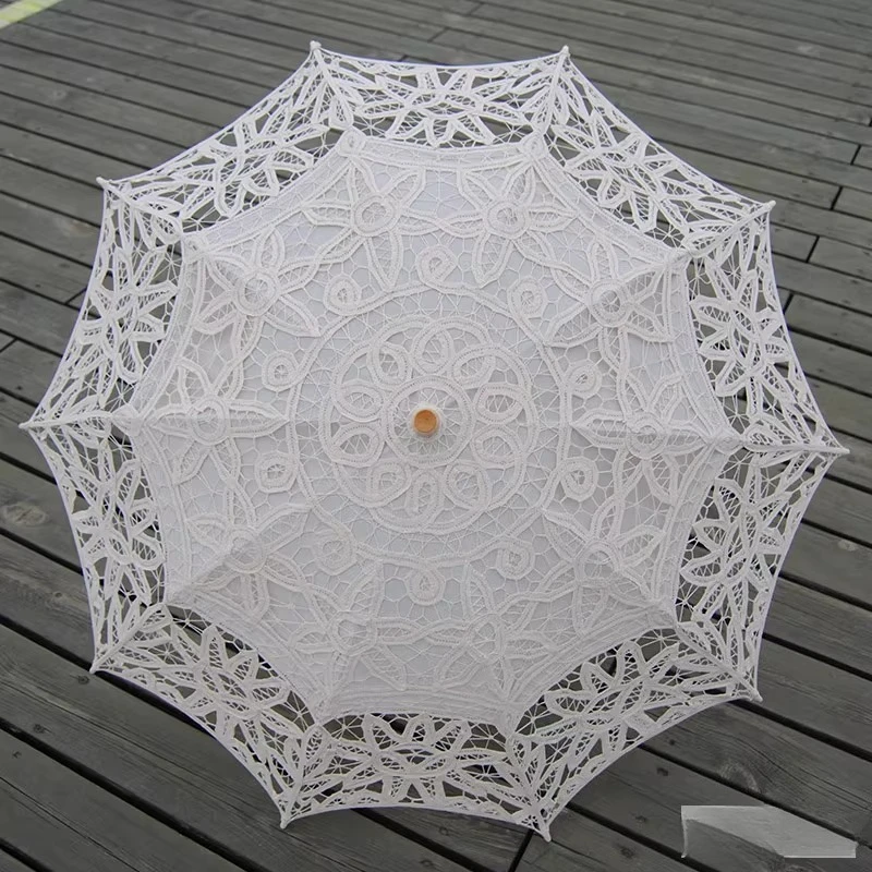 Handmade craft lace umbrella photography wedding props dance crochet cotton decorative umbrella beige