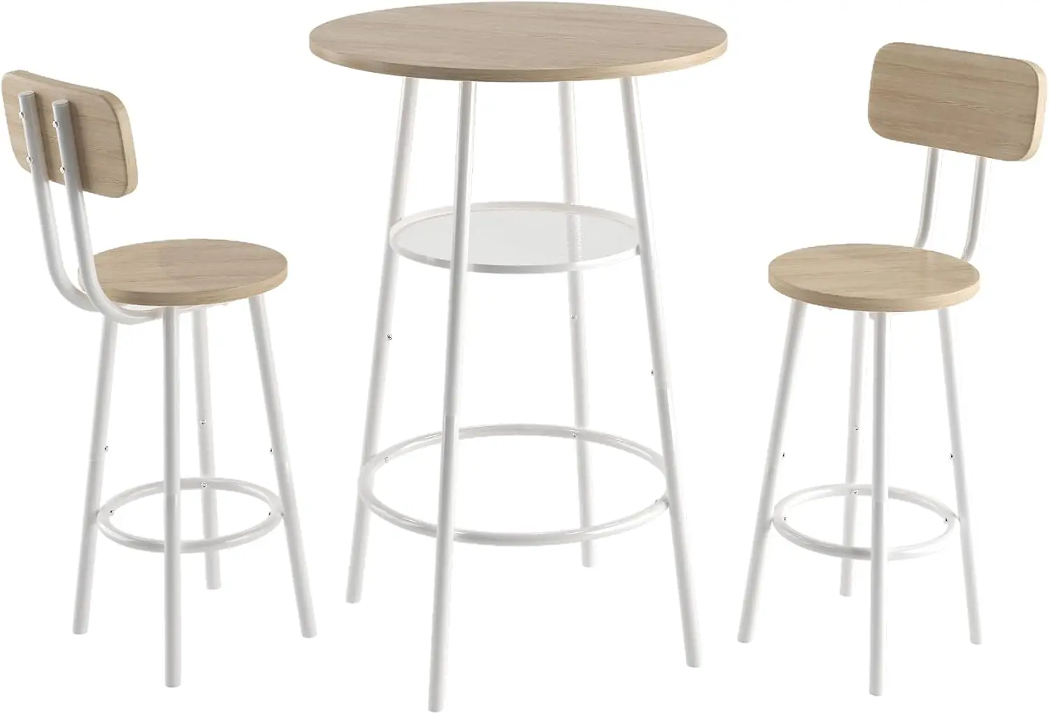 Ucloveria 3 Piece Small Bar Table Set, Round Dining Table And 2 Bar Stools With Backrest And Partition, Counter Height Table