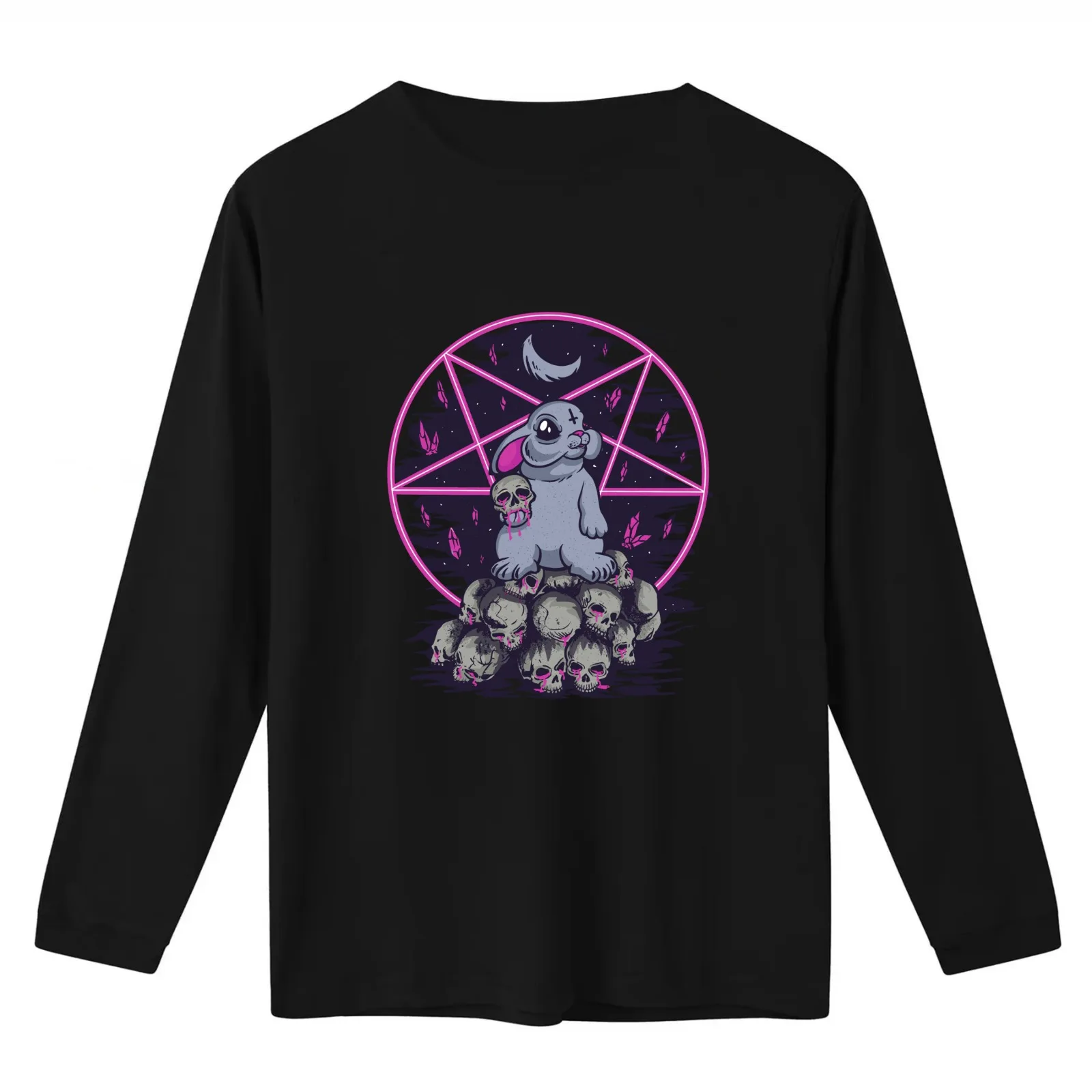 Satanic bad bunny rabbit pentagram design T-Shirt Summer Casual Cotton Tee Unisex Men Women