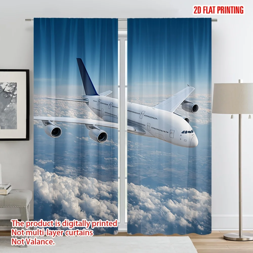 Aesthetic Airplane Sky Curtain Panel Modern Cloud Print Window Drapes Home Decor Aviation Art Room Decoration