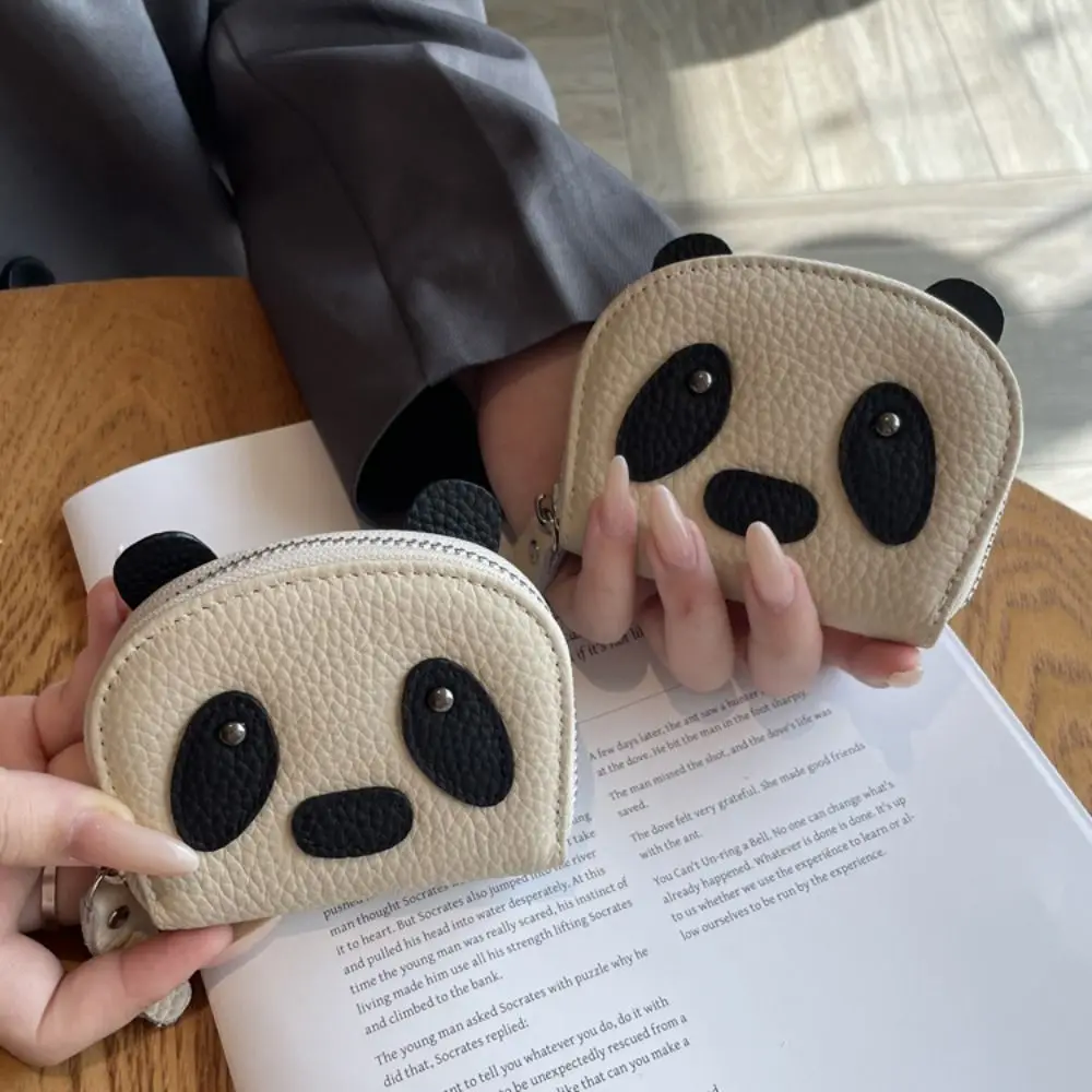 Мини-кошелек из искусственной кожи на молнии, сумка для карт, корейский стиль, кошелек с пандой, клатч с брелоком, милый держатель для карт для женщин