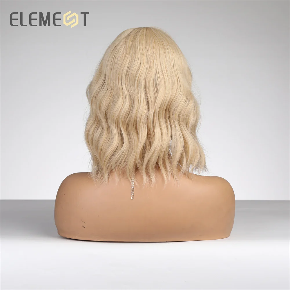 ELEMENT 2023 Cute Fashion 16 Inch Golden Blonde Loose Curly Hair Wig with Bangs Lolita Cosplay Party Daily Wigs for Women