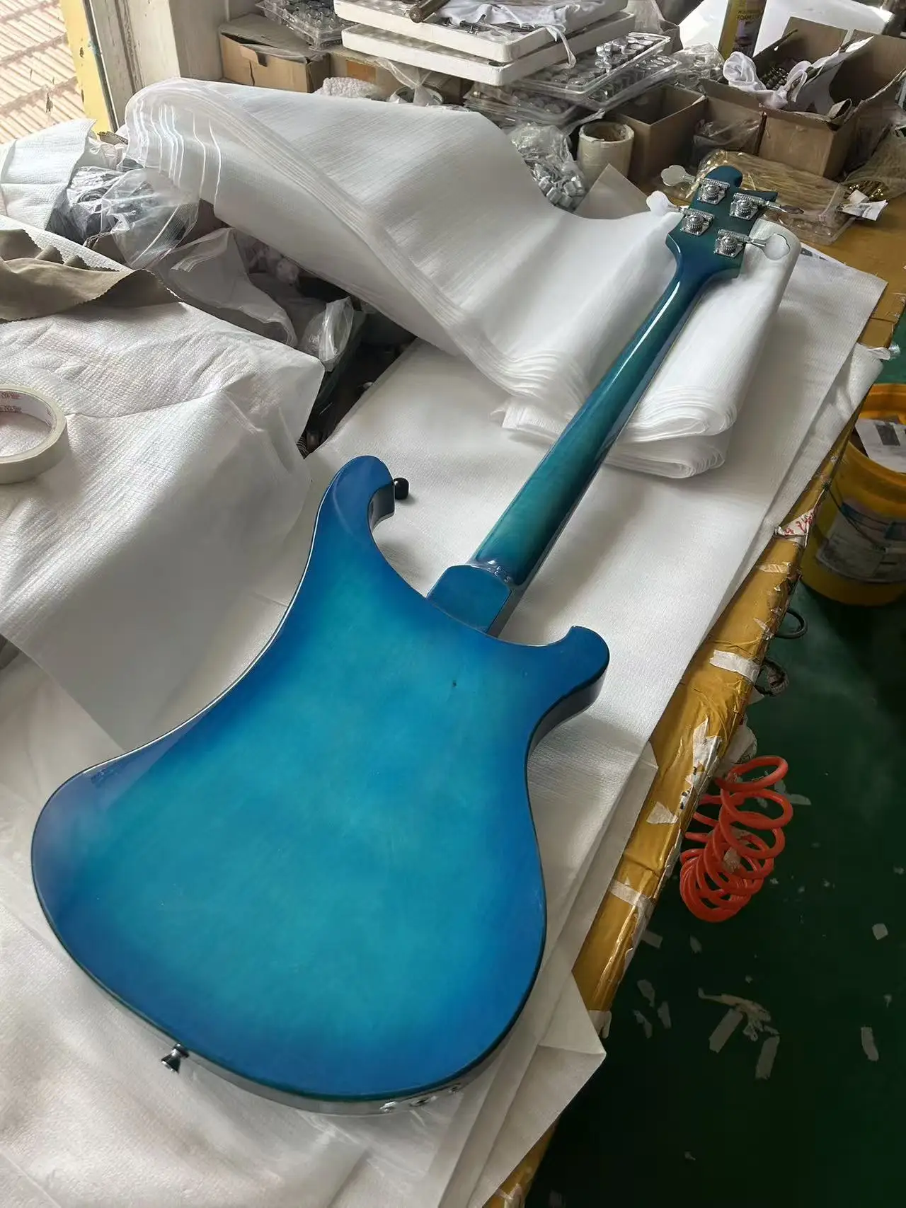 Custom 4003 Left Hand 4 String Electric Bass Guitar Blue Gradient Body Chrome Hardware view 3