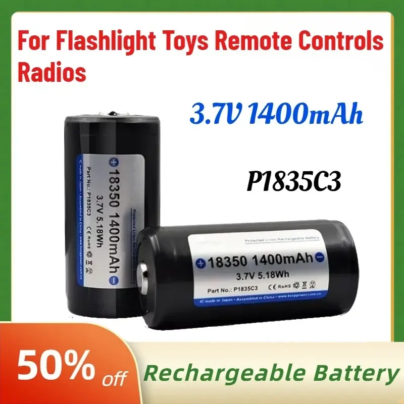 In Stock P1835C3 18350 3.7V 1400mAh Protection Rechargeable Lithium Ion Battery for Flashlight Toys Remote Controls Radios