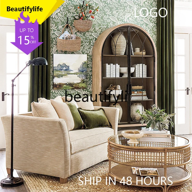 

6239 American-style Light Luxury Solid Wood Bookcase Living Room with Glass Door Decorative Cabinet Arched Display Cabinet