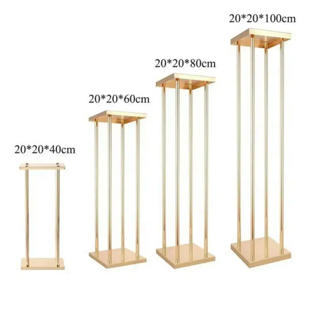 Wedding iron decoration gold square frame geometric road flower stand T table site decoration props wedding