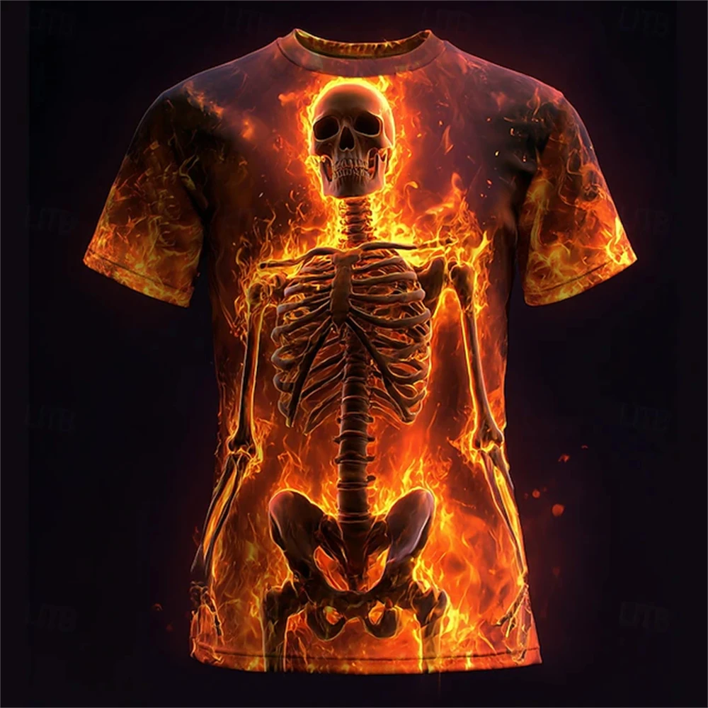 

3D Print Skeleton Skulls Pattern T Shirts Men Short Sleeve Casual Fashion T-shirt Top Breathable Streetwear Loose Unisex Tees