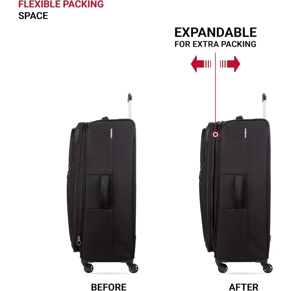 Bagagem Softside com rodas giratórias, preta, grande verificado de 27 polegadas