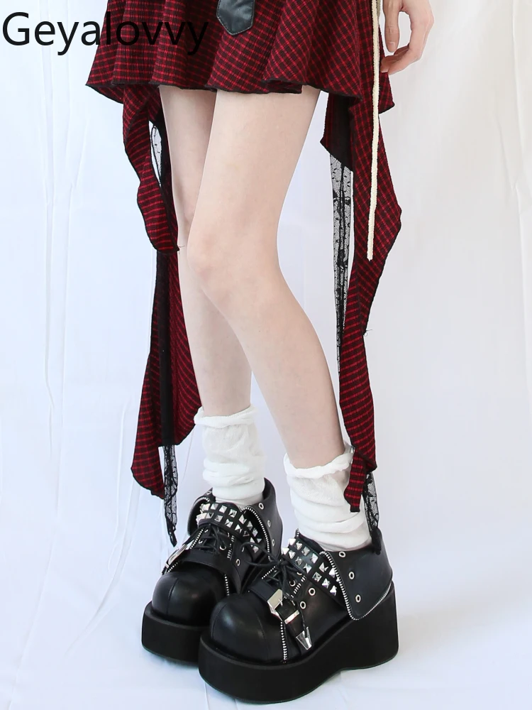 

Оригинальные женские туфли на толстой подошве на платформе, новинка 2023 года, маленькие туфли-лодочки на высоком каблуке в японском стиле, увеличивающие рост в стиле рок-панк Y2K