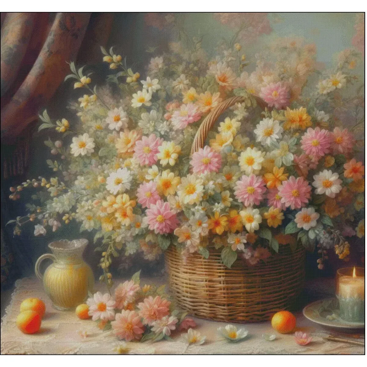 Stamped Cross Stitch Kit 14/16CT Pre Printed Canvas Cotton Thread DIY Embroidery Wall Decor[ZZ5967-Splendid Daisy-Dark Edition]