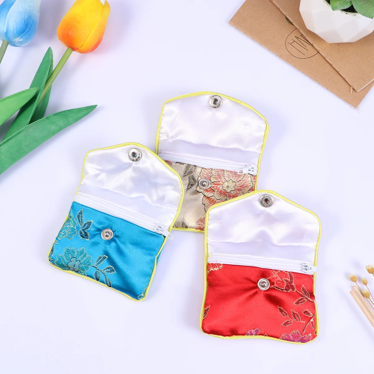 NUOLUX 12PCS Chinese Traditional Brocade Pouch Coin Purse Embroidery Pouch Jewelry Bag (Random Style and Color)