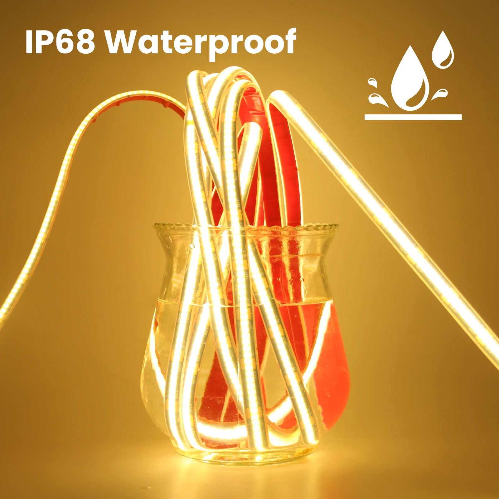 IP68 Waterproof COB LED Strip 12V 24V Flexible LED Neon Tape Ribbon Black PCB 320LEDs High Density Linear Lighting with Adhesive