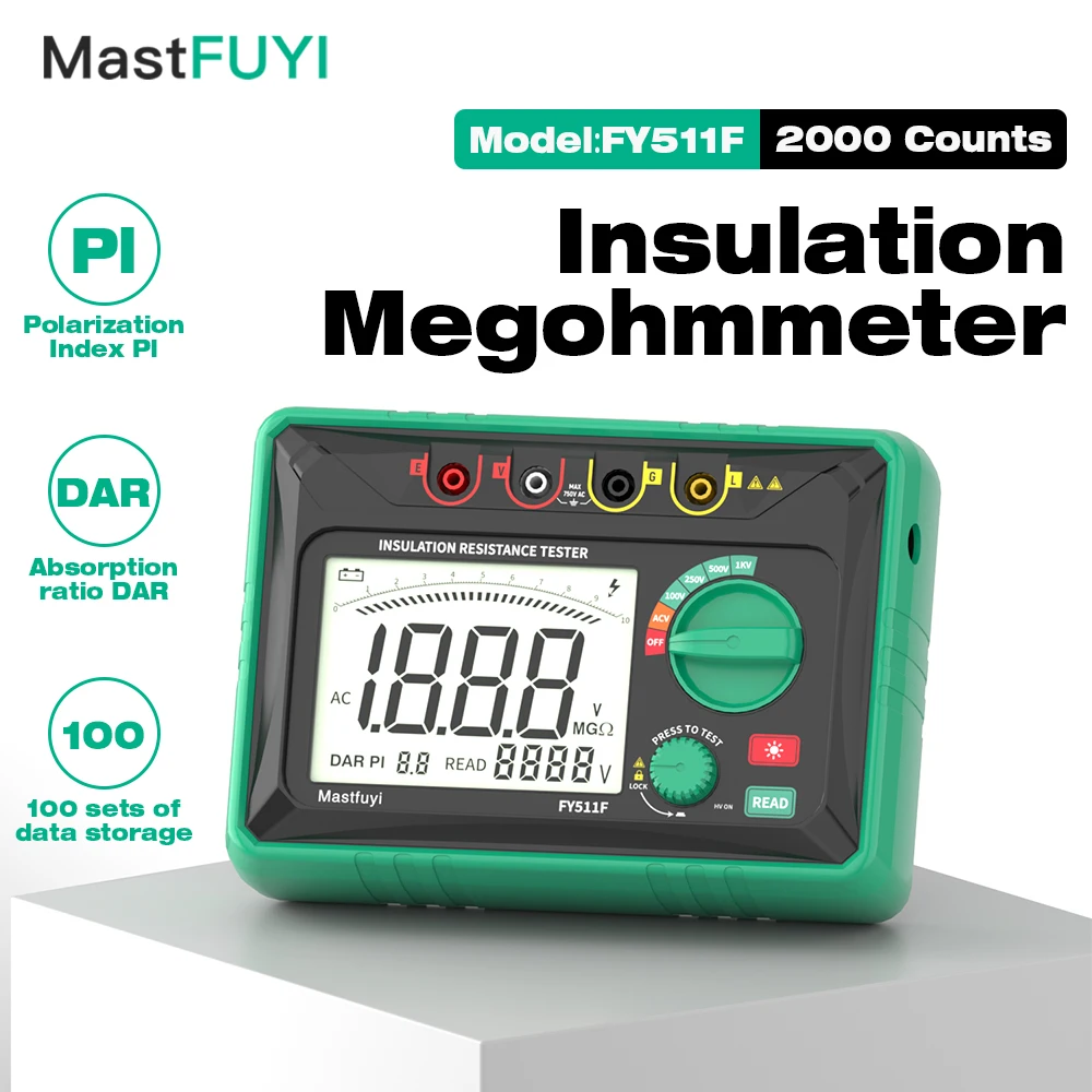 MASTFUYI FY511F Alat Uji Resistensi Isolasi Multimeter Digital Megohmmeter Tegangan Tinggi untuk Pengujian Resistensi Tanah