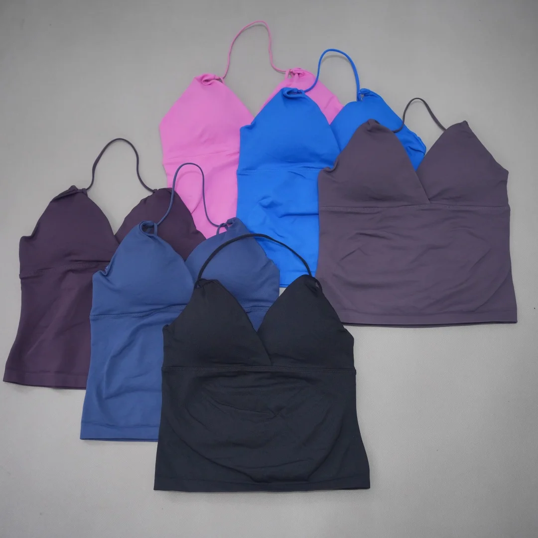DFDK Vision Twist Front Longline Top Women Sexy Thin Strap Tank Quick Dry High Elastic Push-up Gym Yoga Running Fitness Vest