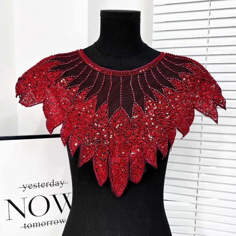 Embroidery Lace Frontal Rhinestone Applique Luxury Removable Sequins Beaded Cloth Patch Heavy Duty DIY Decoration