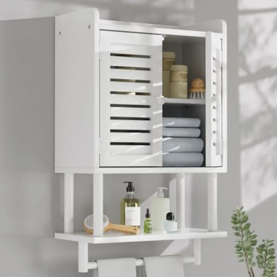 

Bathroom Wall Cabinets Bamboo Medicine Cabinets with Towel Bar Hanging Over The Toilet Storage Cabinet with Adjustable Shelves