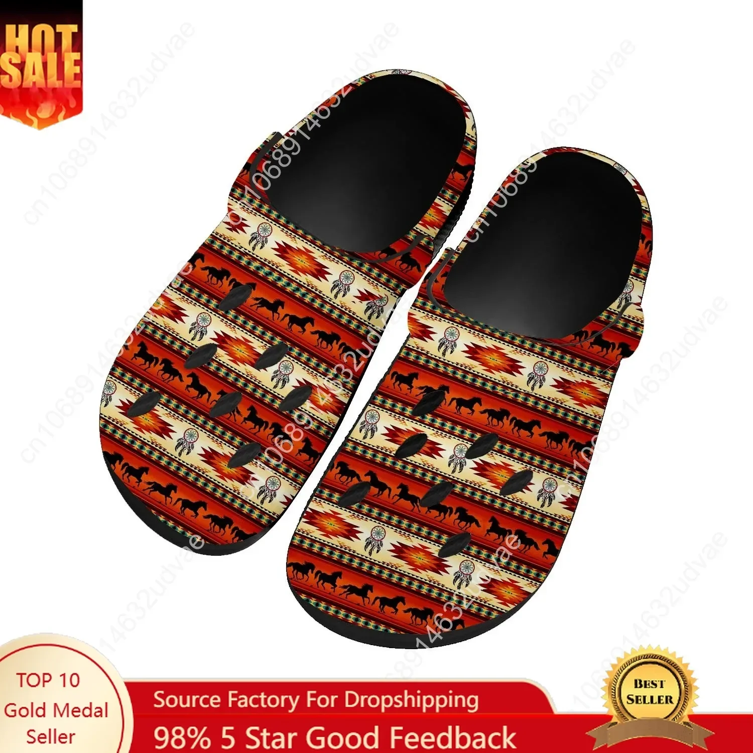

Ethnic Tribal Aztec Pattern Water Shoes Mens Womens Comfortable Home Garden Clogs Custom Sandals Beach Breathable Hole Slippers
