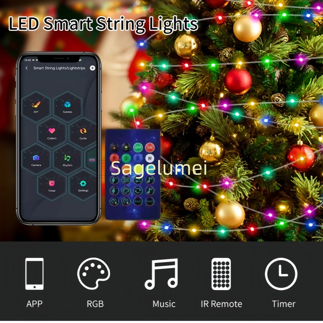 Dreamcolor WS2812B Bluetooth LED String Lights USB 5V RGBIC Addressable Party Christmas Lights Wedding Decoration Fairy Garland