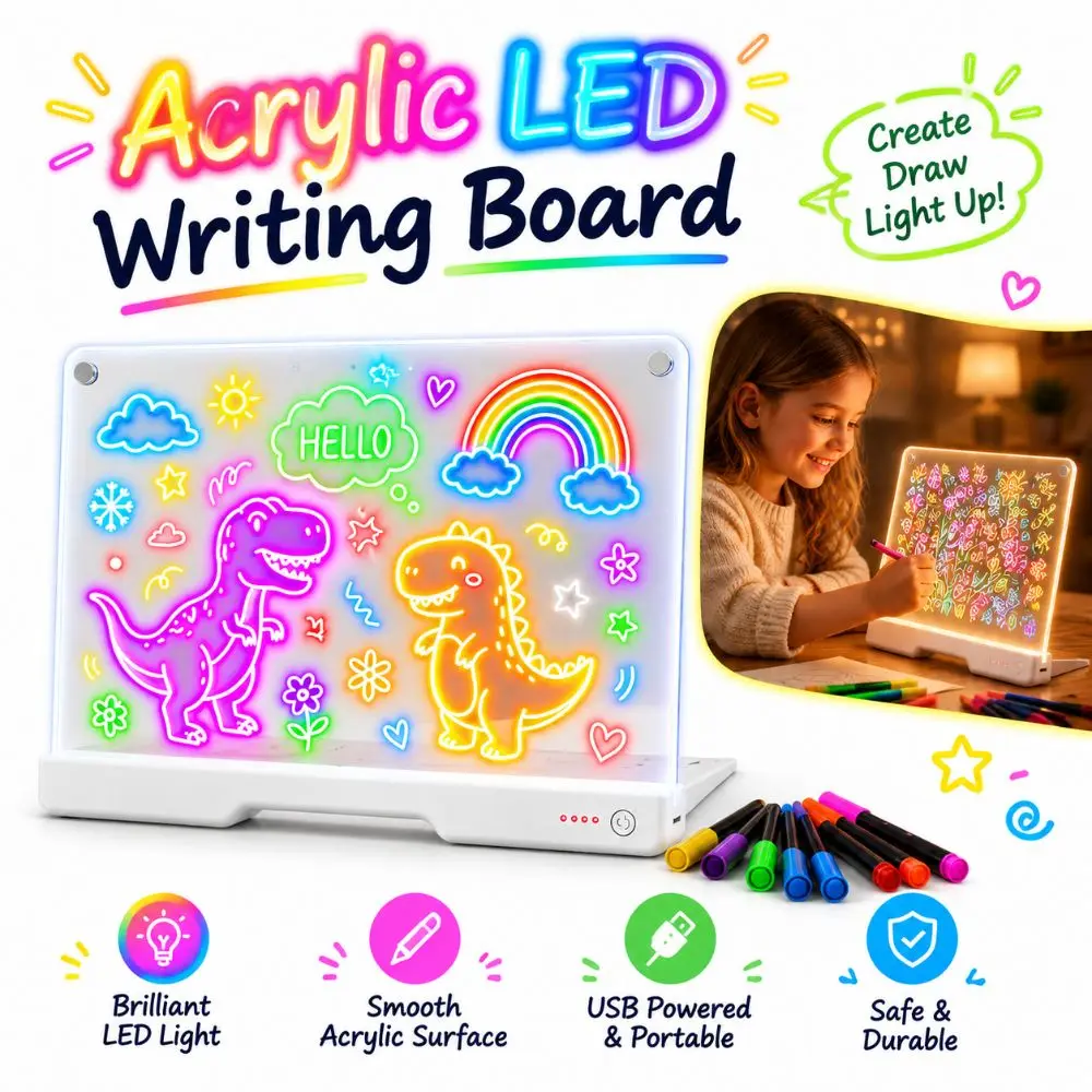 New Acrylic Acrylic LED Writing Board Colorful Lights Rechargeable Message Board USB Powered Illuminated Drawing Board Kids