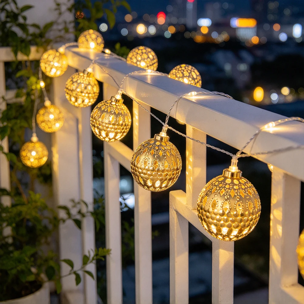 5pcs 5cm Moroccan Hollow Metal Ball Lampshades String Fairy Light Bauble Cover Christmas Tree Wedding Holiday Party Decor