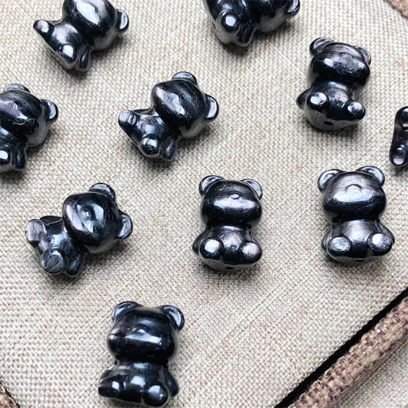 

4PCS Natural Hypersthene Cartoon Bear Mini Carvings Crystal Healing Stone Craft Figurine Home Room Decor DIY Jewelry Gift 14mm