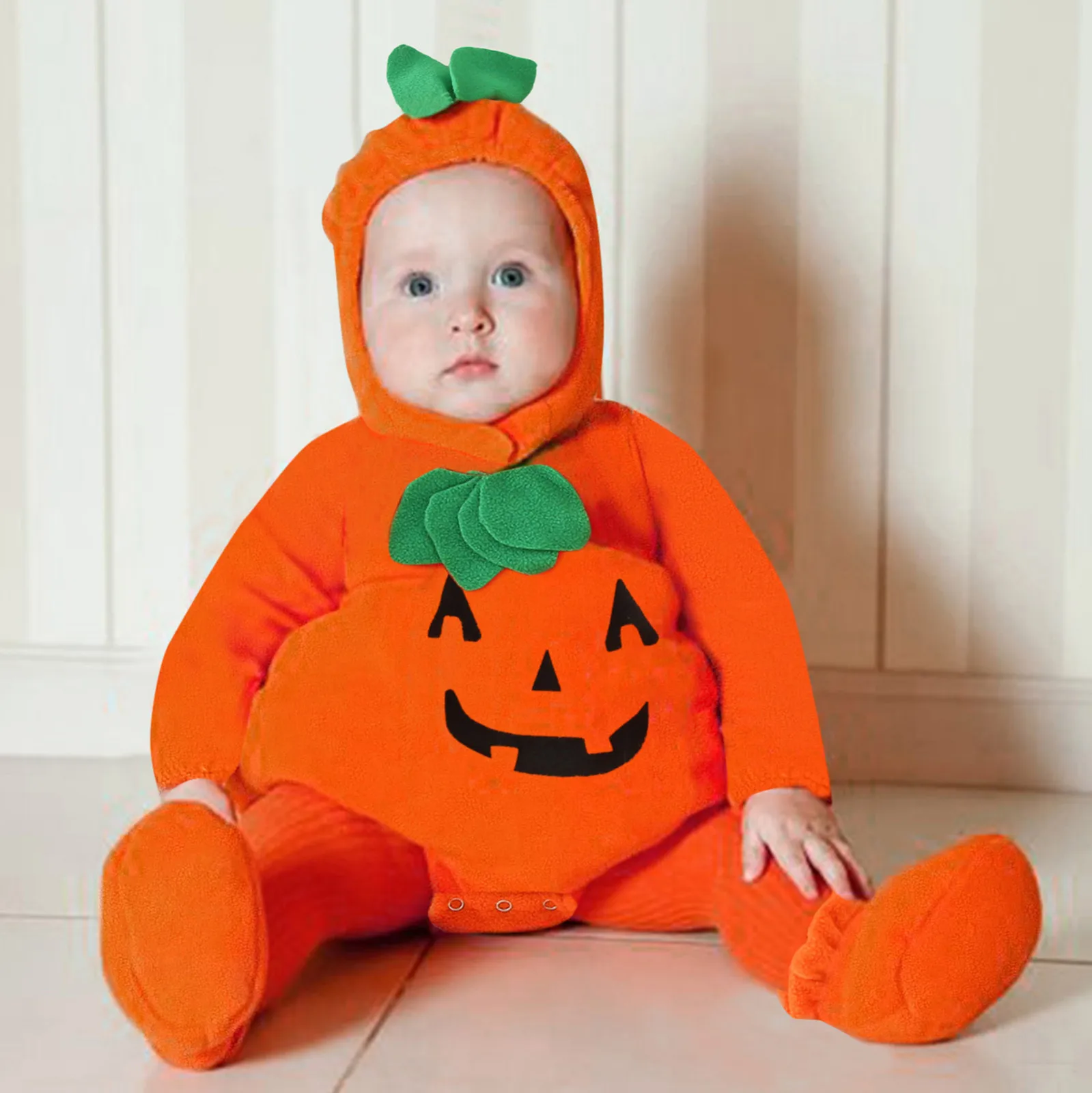 

Halloween Baby Party Cosplay Pumpkin Warm Soft Cotton Clothing Halloween Costume for Infant Boys Girls Sleeveless Hood Jumpsuit