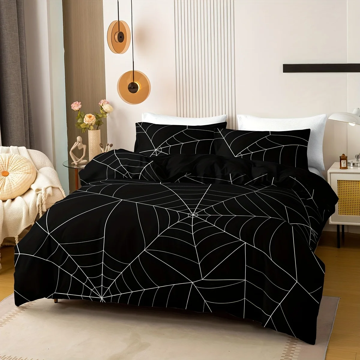 Duvet Cover Set 1*Duvet Cover + 2*Pillowcase Spider Web Digital Print Bedding Set, Soft Comfortable Duvet Cover For Bedroom